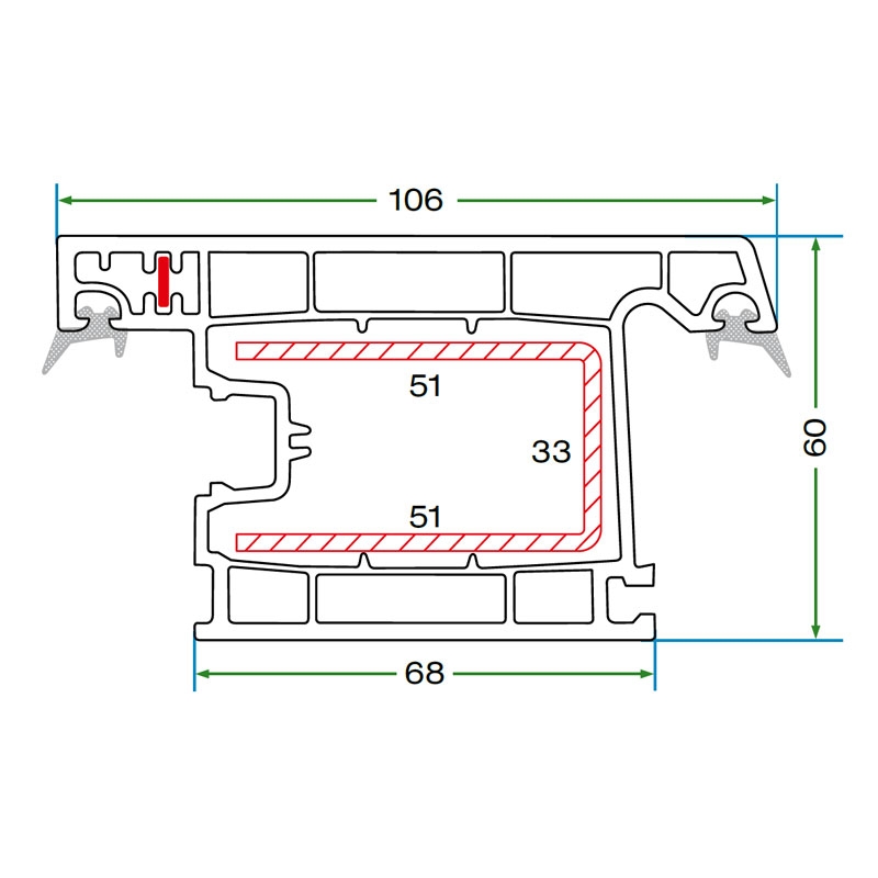 K-6016
PERFIL DE PUERTA CON APERTURA HACIA FUERA